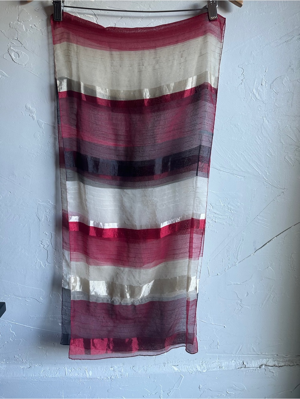Sheer Burgundy Stripe Scarf Boho Whimsigoth Dark Romantic Y2K 60x14